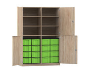 Flexeo® Schrank 16 große Boxen 6 Fächer Mittelwand 4 Halbtüren 1