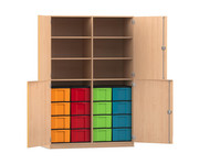 Flexeo® Schrank 16 große Boxen 6 Fächer Mittelwand 4 Halbtüren 5