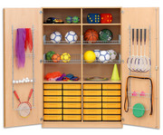 Flexeo® Sportschrank Gerätehaken 4 Gitterkörbe 24 kleine Boxen 2