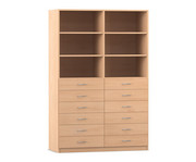 Flexeo® Schrank 12 kleine Schubladen 6 Fächer Mittelwand Breite 126 4 cm 1