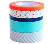 Washi Tape aus 5 Rollen Konfetti Neonorange Grau Mint Blau 2