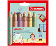 STABILO® Buntstifte woody 3 in 1 pastell Kartonetui inkl Spitzer 6 Farben 1