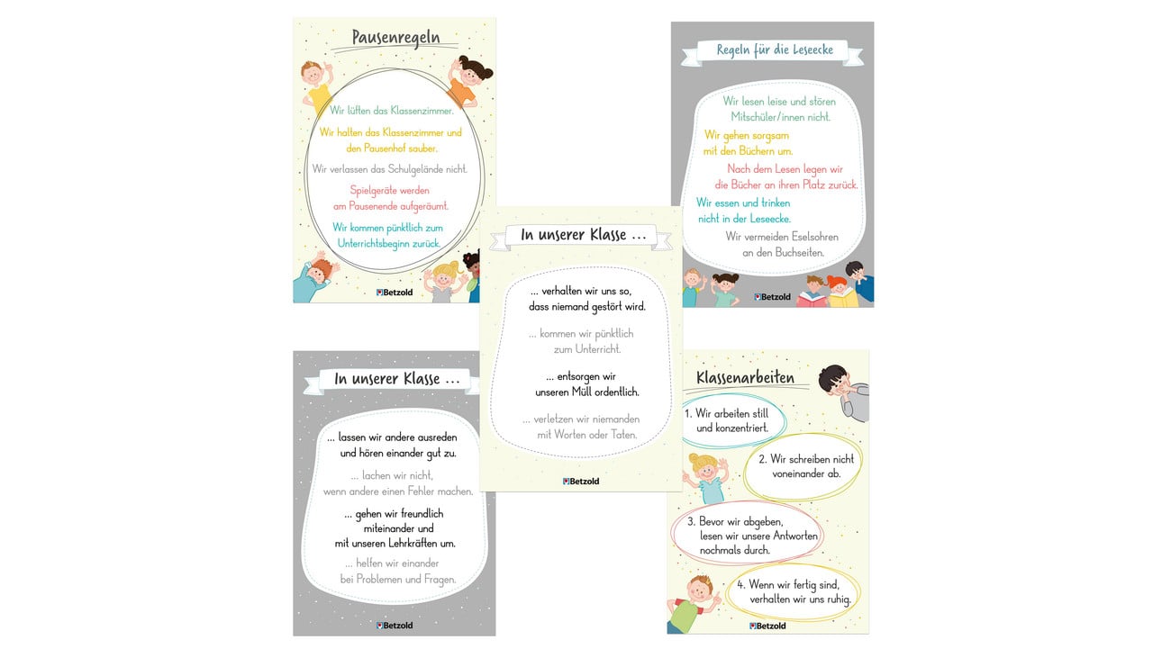 Betzold Klassenregeln Poster, 5-teilig, Ausführung: für Grundschule