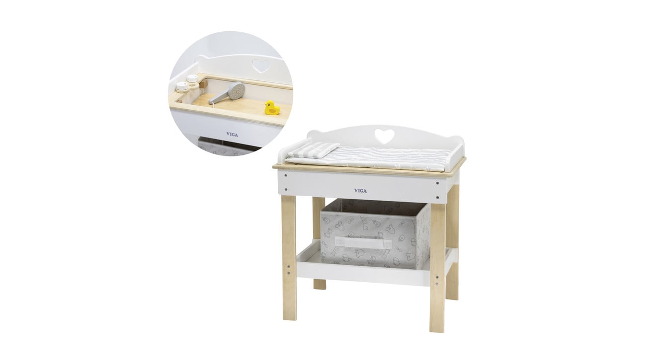 VIGA Puppen-Wickeltisch mit Badewanne