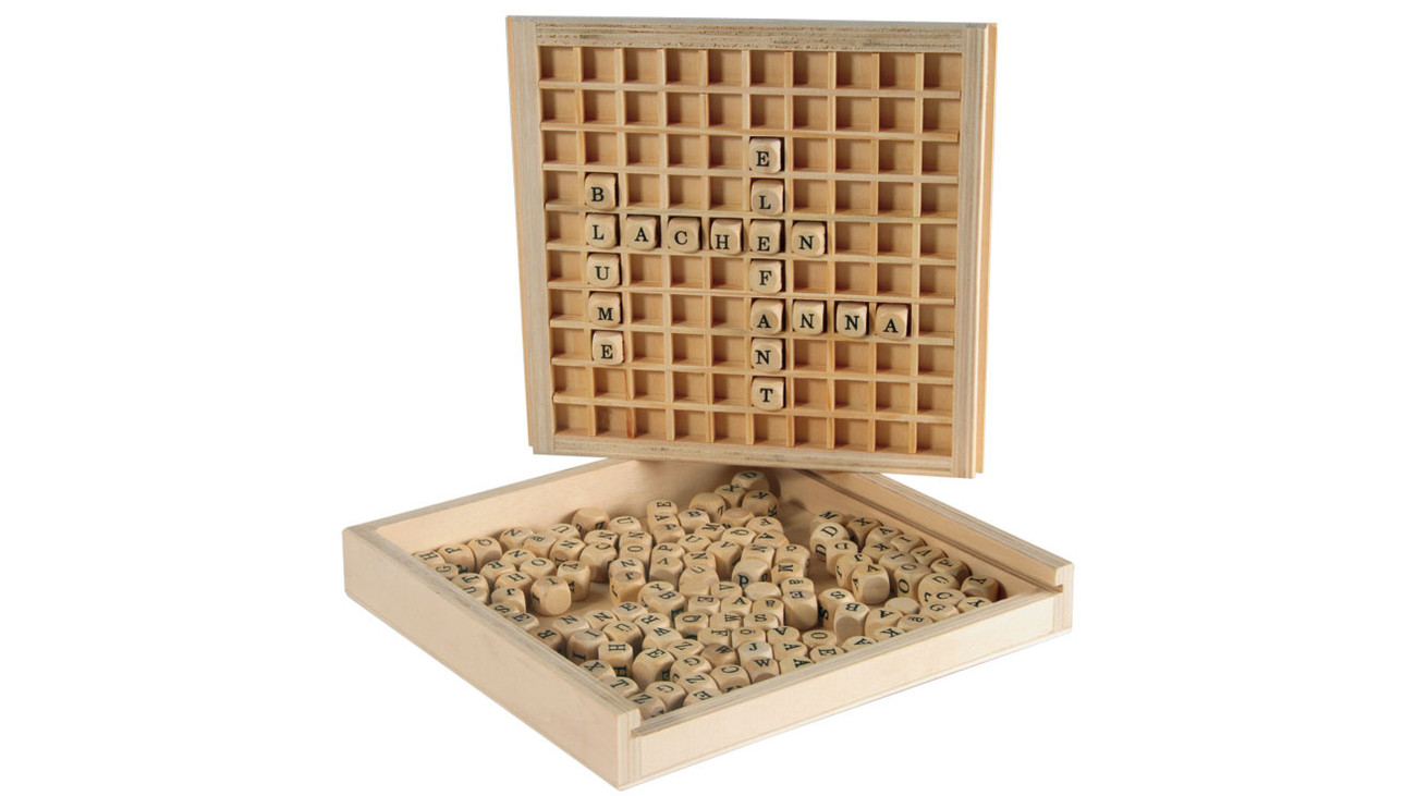 Wörter legen Educate ca 145 Buchstaben-Würfel im Holzkasten Lernspiel Buchstaben 