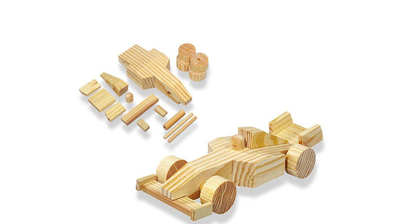 Rennauto Bastelset mit 16 Bauteilen Gestalten Holz Holzbausatz kreativ Kinder 