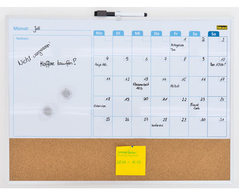 Whiteboard Monatsplaner mit Pinnwand inkl 2 Magneten und 1 Marker