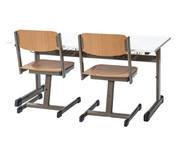 Zweier Schülertisch L Fuß höhenverstellbar mit Drahtkorbablagen 2