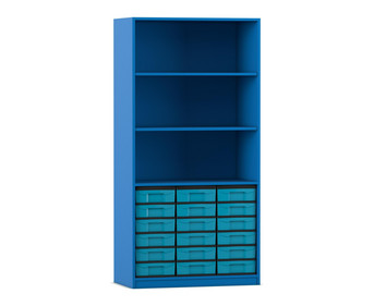 Flexeo® Regal 3 Reihen 18 kleine Boxen 3 Fächer oben