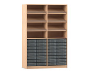Flexeo® Regal 4 Reihen 32 kleine Boxen 6 Schrägablagen 3