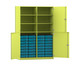 Flexeo® Schrank 32 kleine Boxen 6 Fächer Mittelwand 4 Halbtüren 3