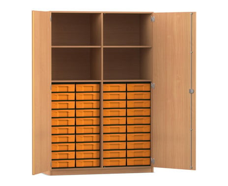 Flexeo® Schrank, 40 kleine Boxen, 4 Fächer, Mittelwand, 2 Türen