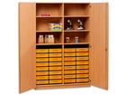 Flexeo® Schrank 32 kleine Boxen 6 Fächer Mittelwand 2 Türen