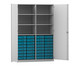 Flexeo® Schrank 32 kleine Boxen 6 Fächer Mittelwand 2 Türen 7