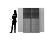Flexeo® Schrank 20 große Boxen 4 Fächer Mittelwand 2 Türen 2