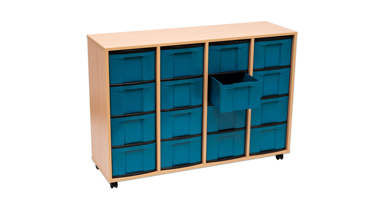 Flexeo® Regal, 4 Reihen, 16 große Boxen aus treeNside-Material