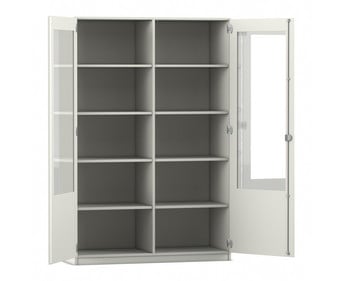 Flexeo® Schrank 10 Fächer 2 verglaste Türen Mittelwand Breite 126 4 cm