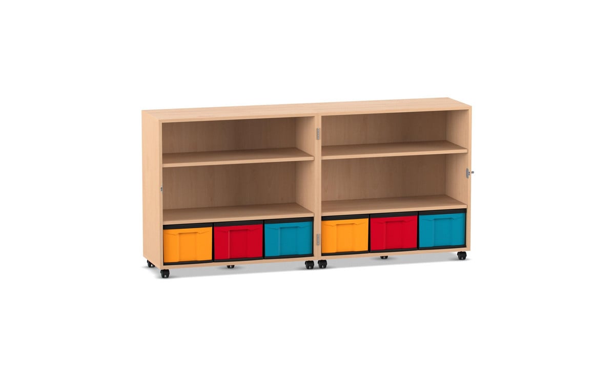 Flexeo® Klapp-Wagen, fahrbar, 4 Fachböden, 6 große Boxen