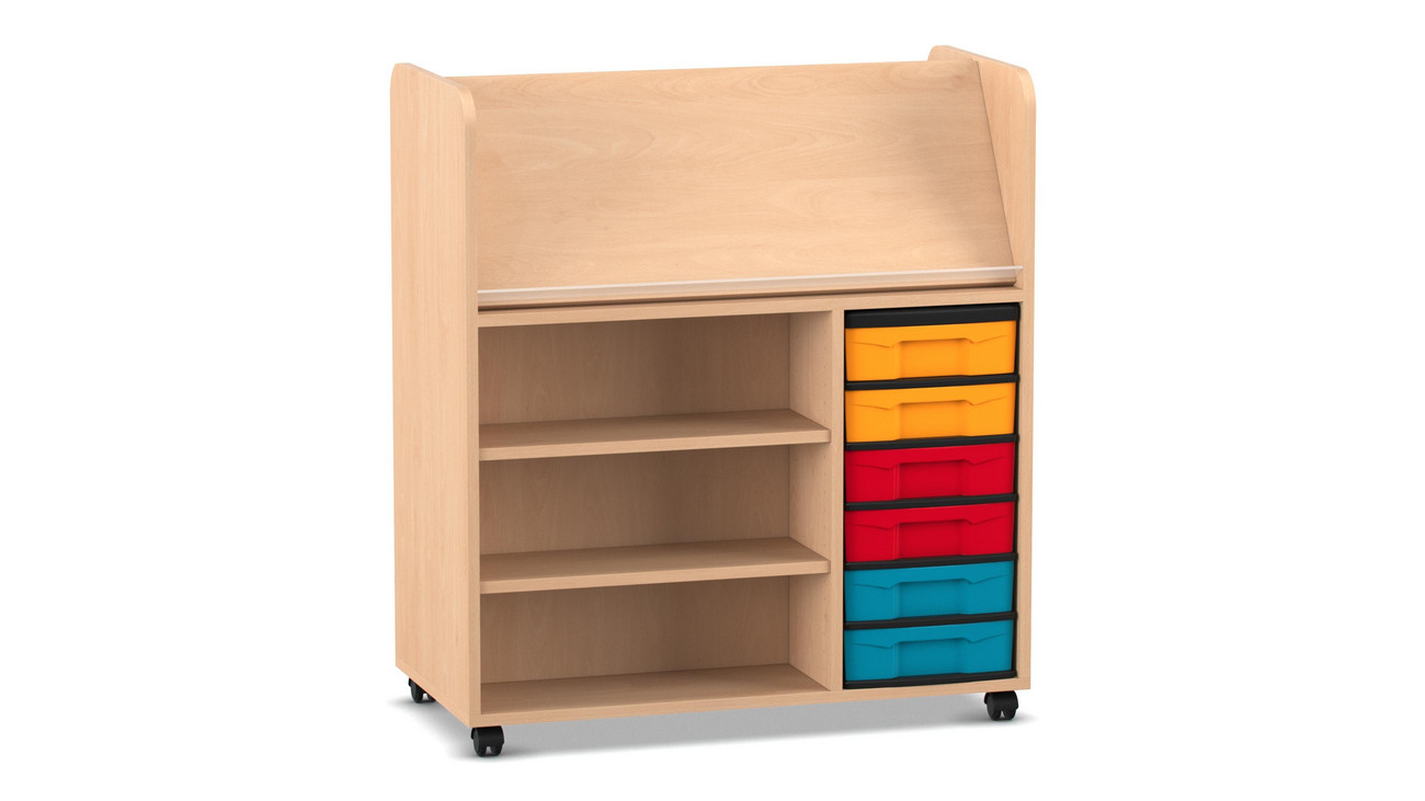 Flexeo® Bücherwagen fahrbar, 6 kleine Boxen, Höhe 106,5 cm - betzold.de