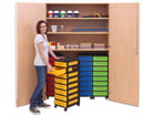 Flexeo® Garagenschrank 3 Fächer 4 Rollcontainer 32 kleine Boxen