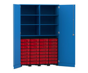 Flexeo® Garagenschrank 6 Fächer 4 Rollcontainer 32 kleine Boxen 6
