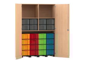 Flexeo® Garagenschrank, 2 Fächer, 4 Rollcontainer, 24 große Boxen