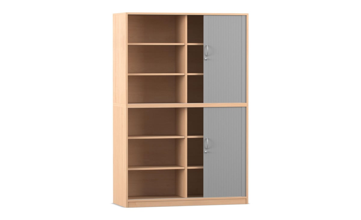 Flexeo® Rollladenschrank, 12 Fächer, Mittelwand, 2 Türen, Breite 126,4 cm