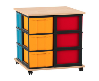 Flexeo® Fahrbares Containersystem mit Ablage 12 große Boxen