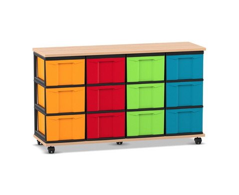 Flexeo Fahrbares Containersystem mit Ablage 12 grosse Boxen