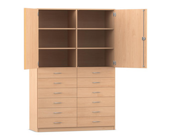 Flexeo® Schrank 12 kleine Schubladen 6 Fächer Mittelwand 2 Türen