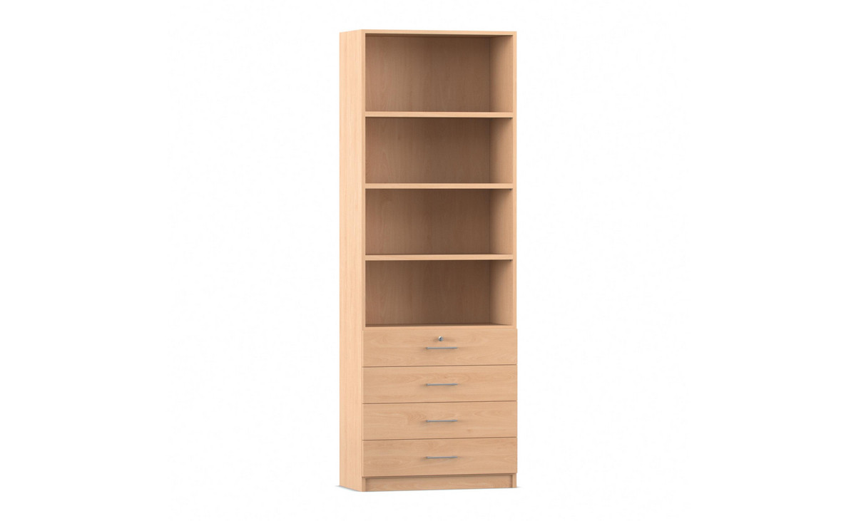 Flexeo® Schrank, 4 kleine Schubladen, oben 4 Fächer = 6 Ordnerhöhen