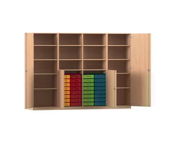 Flexeo® Systemschrankwand 32 kleine Boxen 16 Fächer 4 Türen