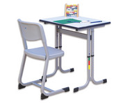 Einer Schülertisch C Fuß höhenverstellbar mit Drahtkorbablage 3
