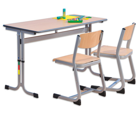 Zweier-Schuelertisch mit C-Fuss hoehenverstellbar 130 x 55 cm