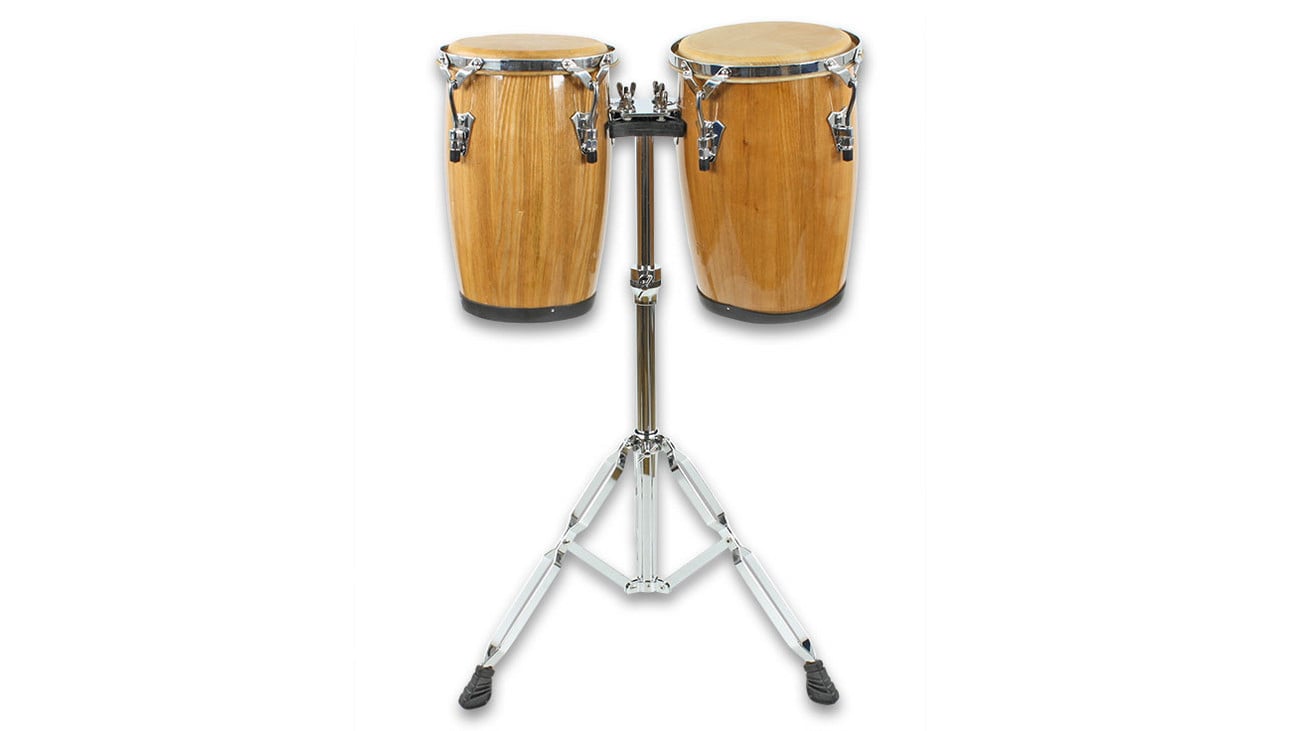 Kleine Holz-Congas Set auf Doppelständer