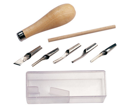 Linolschnitt-Werkzeuge in Box, 5 Werkzeuge