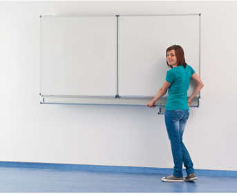 Klapp Schiebetafel Whiteboard Stahl (200 x 100) + (100 x 100) cm