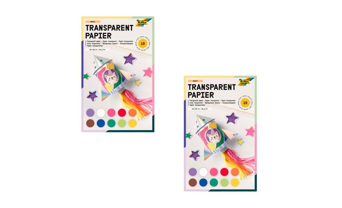 Transparentpapier, 42 g/m², 23 x 30 cm, 20 Blatt, 10 Farben