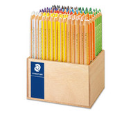 Dreikantiger Jumbo-Farbstift im Holzaufsteller, 112 Stück
