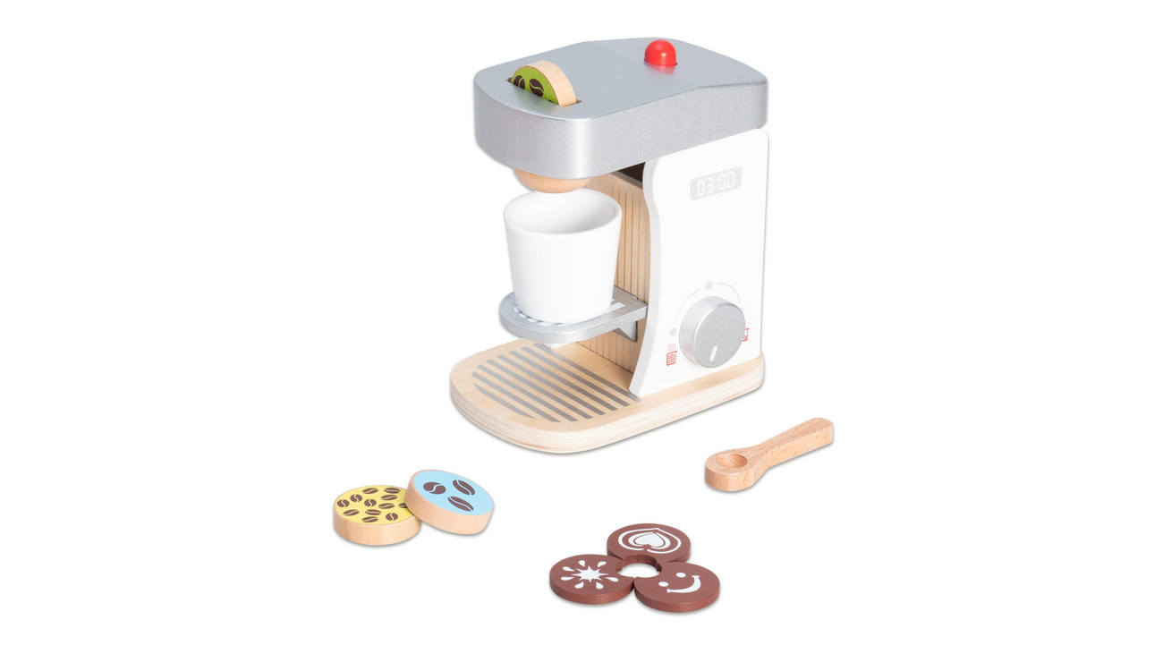 Jouéco 80058 Kaffeemaschine mit Zubehör Holz für Kinderküche NEU # 