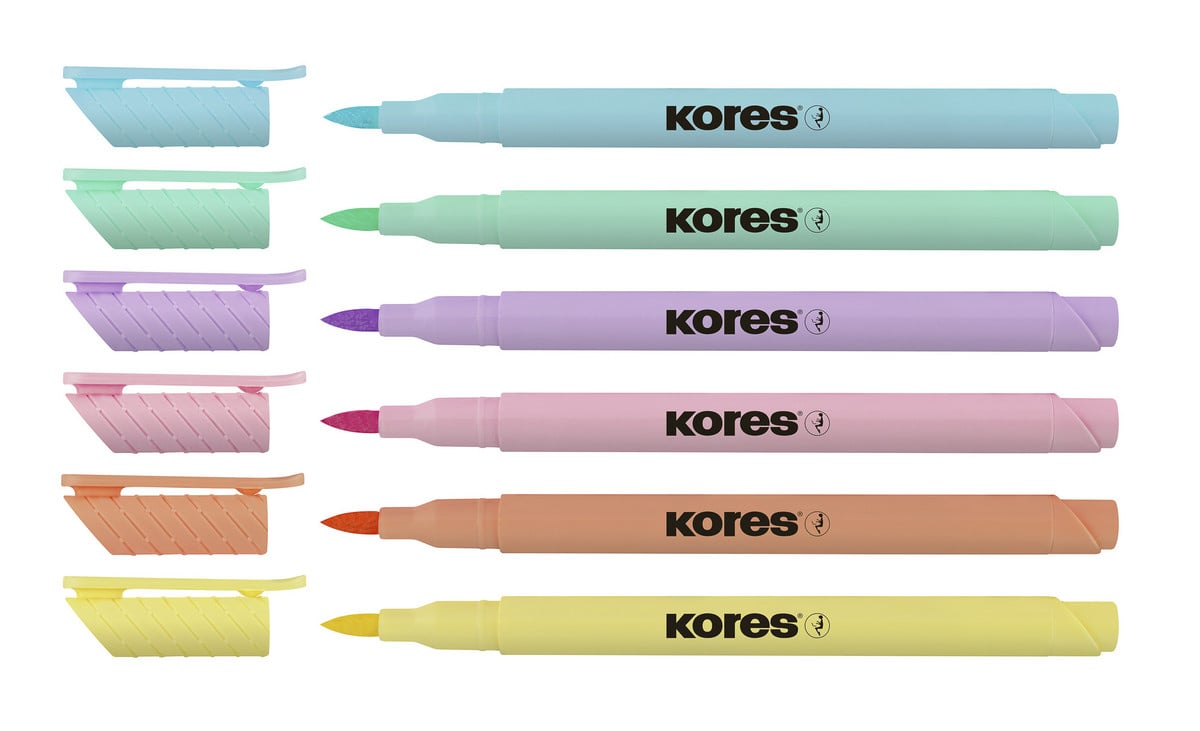 Kores® Fasermaler Brush Tip Marker Pastel Style, 6 Stück