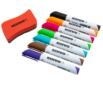 Kores® Whiteboard Marker Set mit magnetischem Schwamm