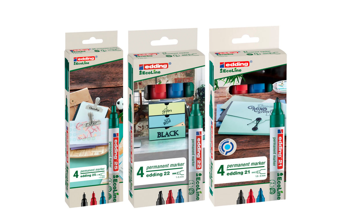 Edding 300 Permanentmarker 4er Set – Schwarz, Rot, Blau, Grün – Rundspitze