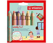 STABILO® Buntstifte woody 3 in 1 pastell Kartonetui inkl Spitzer 6 Farben 1
