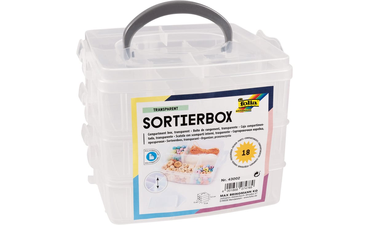 Sortierbox, transparent, mit bis zu 18 Fächern