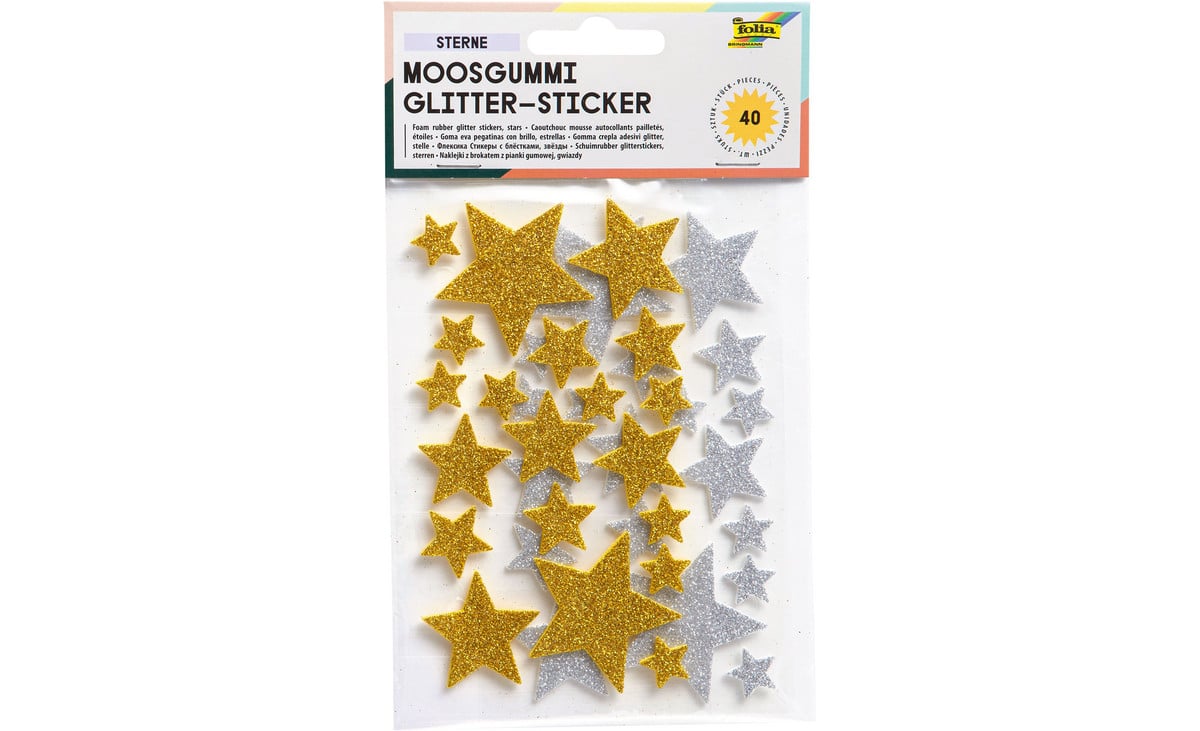 Moosgummi-Glitzer-Sticker „Sterne“, 80 Stück