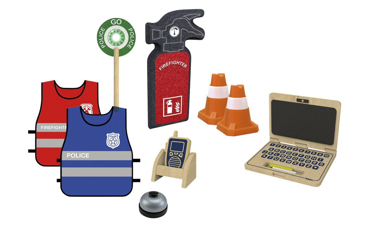 Feuerwehr Spielkoffer Aus Holz – FSC® 100%, Mit Fahrzeug Und Figuren