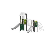 Spielgerät mit zwei Rutschen und Kletterbrücke 1