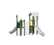Spielturm mit Kletternetz und Rutschen 1