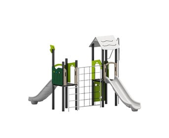Spielturm mit Kletternetz und Rutschen